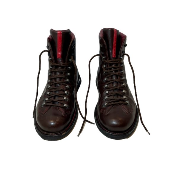 Prada Men's Combat Hiking Boots Lace Up Leather Shoes Brown Size 8.5 - Picture 3 of 10